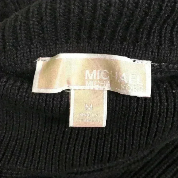 Michael Kors Medium Black Knit Turtleneck Pullover Sweater Fringe Logo L/S - Picture 5 of 5